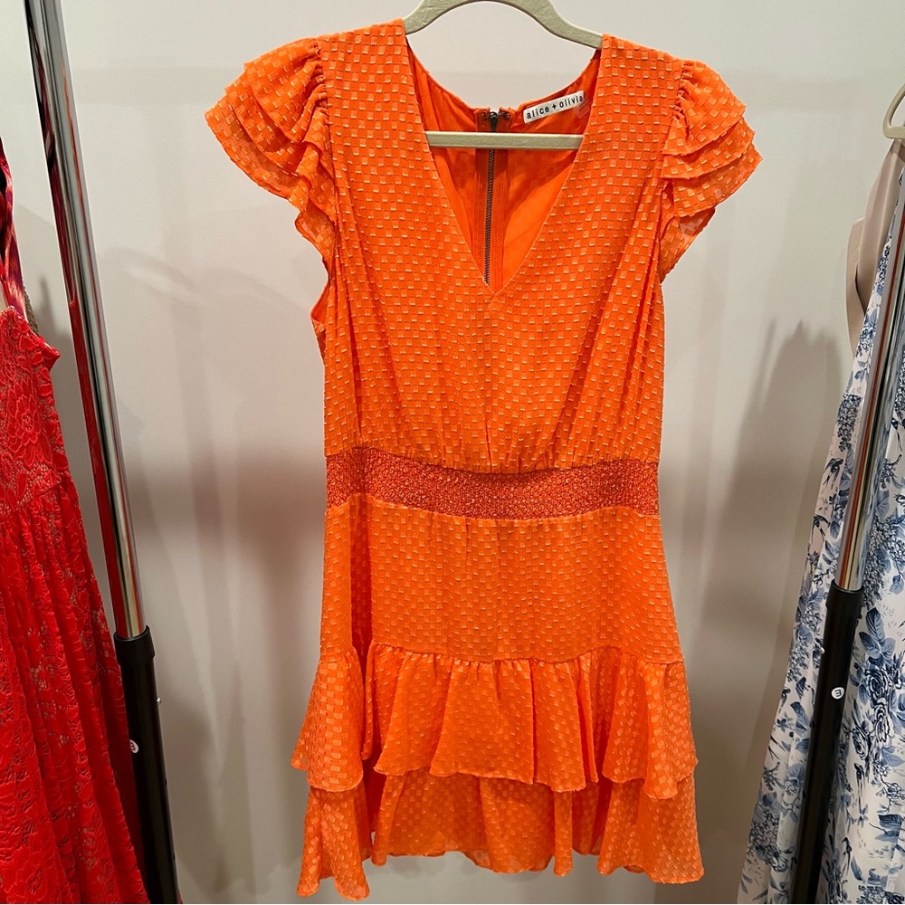 Alice + Olivia Vibrant Orange Textured Sleeveless Dress